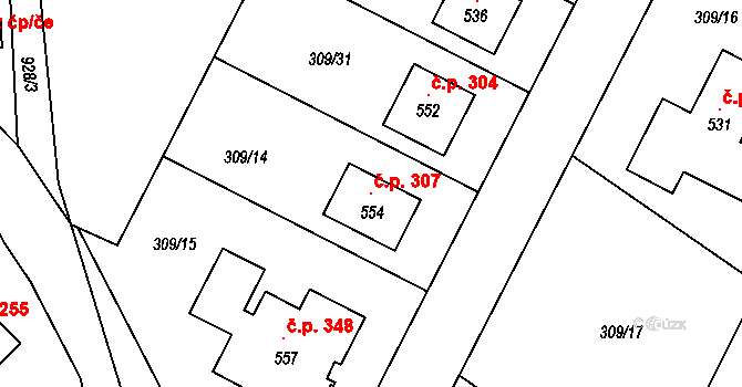 Vtelno 307, Most na parcele st. 554 v KÚ Vtelno, Katastrální mapa