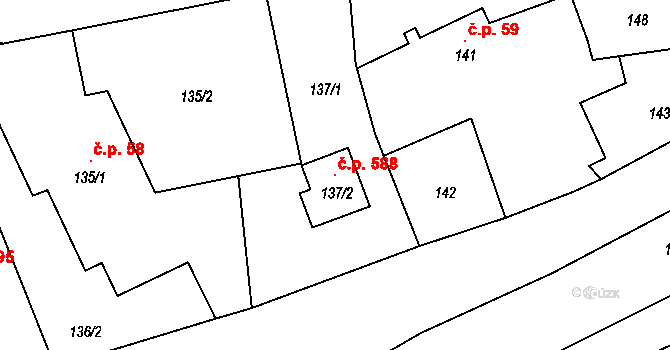 Javorník 588 na parcele st. 137/2 v KÚ Javorník-ves, Katastrální mapa