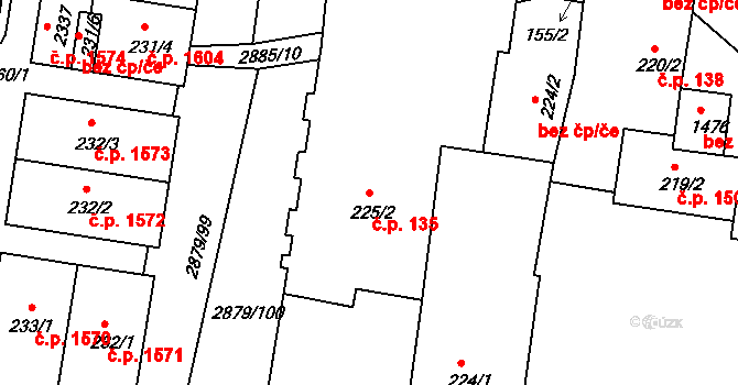 Bystřice pod Hostýnem 135 na parcele st. 225/2 v KÚ Bystřice pod Hostýnem, Katastrální mapa