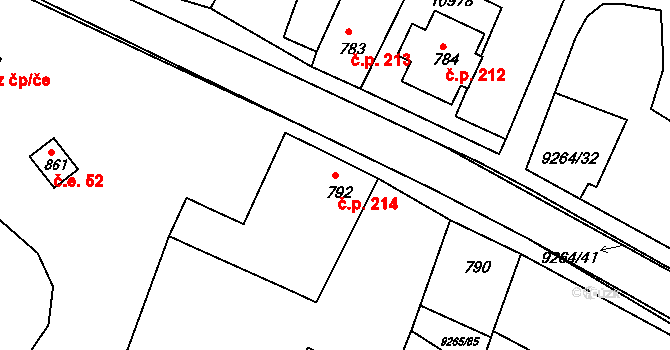 Dyjákovice 214 na parcele st. 792 v KÚ Dyjákovice, Katastrální mapa