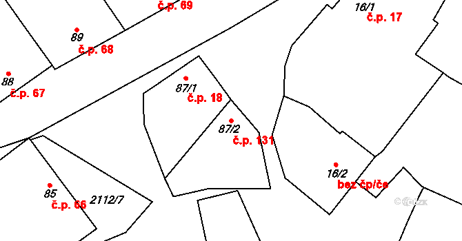 Olbramkostel 131 na parcele st. 87/2 v KÚ Olbramkostel, Katastrální mapa