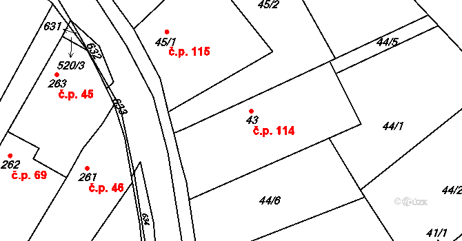 Chrást 114 na parcele st. 43 v KÚ Chrást u Poříčan, Katastrální mapa