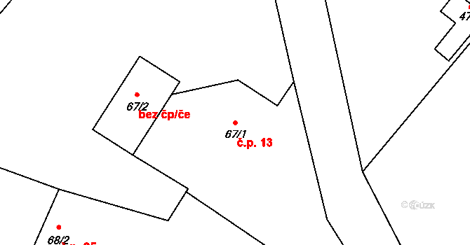 Onšovec 13, Horka II na parcele st. 67/1 v KÚ Horka nad Sázavou, Katastrální mapa