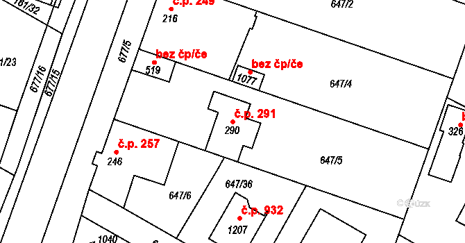 Líbeznice 291 na parcele st. 290 v KÚ Líbeznice, Katastrální mapa