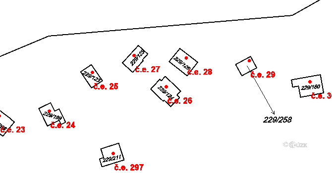 Hostěradice 26, Kamenný Přívoz na parcele st. 229/124 v KÚ Hostěradice, Katastrální mapa
