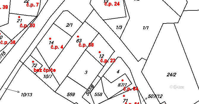 Vonoklasy 23 na parcele st. 12 v KÚ Vonoklasy, Katastrální mapa