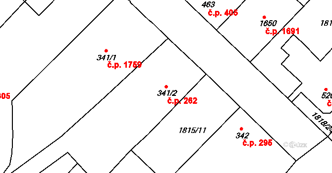 Tišnov 262 na parcele st. 341/2 v KÚ Tišnov, Katastrální mapa
