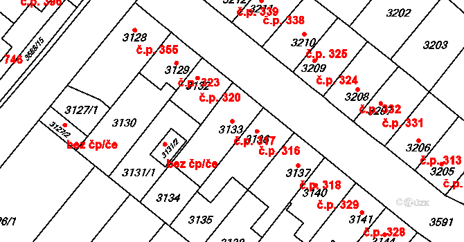 Vyškov-Město 317, Vyškov na parcele st. 3133 v KÚ Vyškov, Katastrální mapa