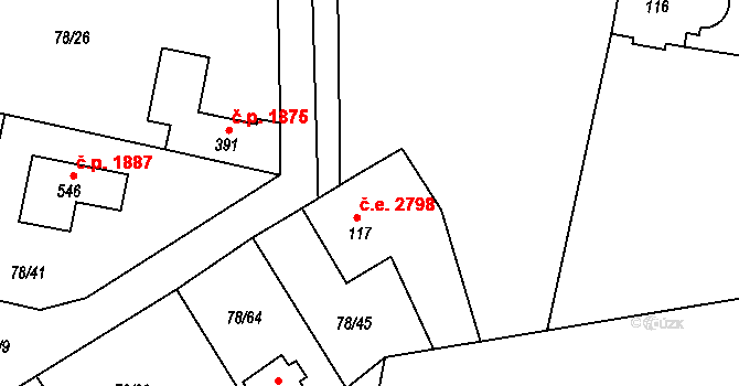 Těptín 2798, Kamenice na parcele st. 117 v KÚ Těptín, Katastrální mapa