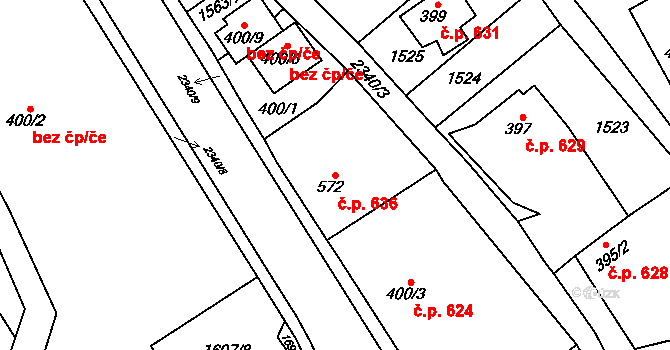 Lomnice nad Popelkou 636 na parcele st. 572 v KÚ Lomnice nad Popelkou, Katastrální mapa