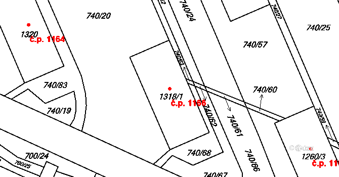 Blansko 1166 na parcele st. 1318/1 v KÚ Blansko, Katastrální mapa