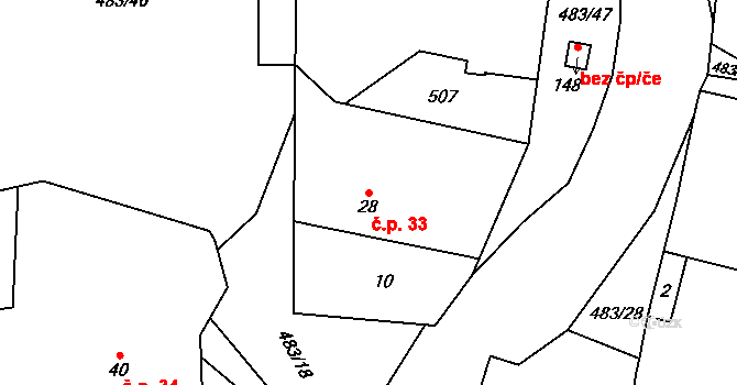 Osice 33 na parcele st. 28 v KÚ Osice, Katastrální mapa