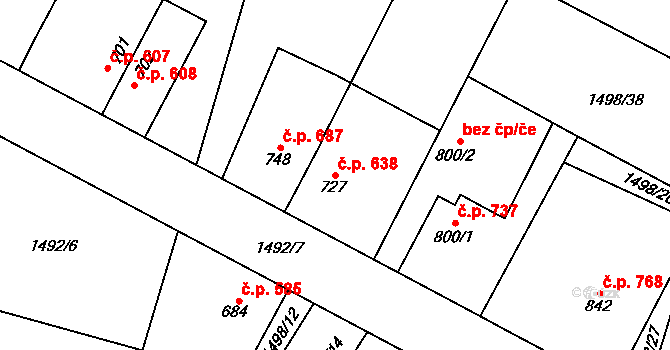 Třebechovice pod Orebem 638 na parcele st. 727 v KÚ Třebechovice pod Orebem, Katastrální mapa