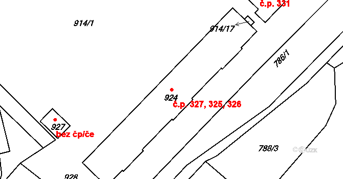 Komárov 325,326,327 na parcele st. 924 v KÚ Komárov u Hořovic, Katastrální mapa