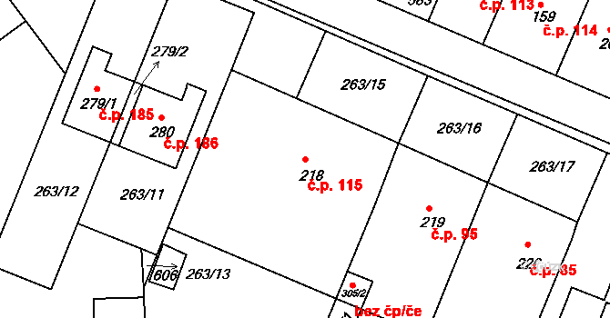 Žalkovice 115 na parcele st. 218 v KÚ Žalkovice, Katastrální mapa