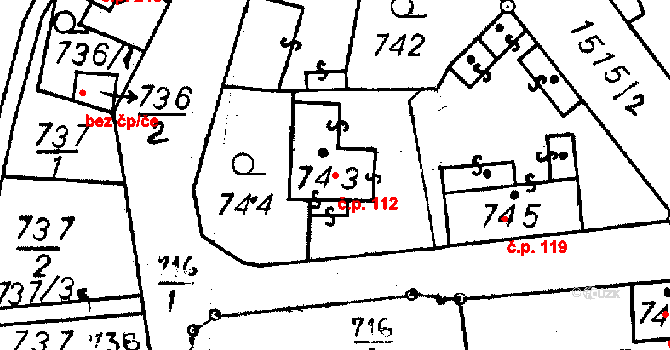 Újezd 112 na parcele st. 743 v KÚ Újezd u Uničova, Katastrální mapa