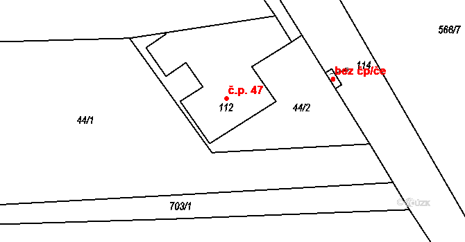 Mrsklesy 47, Třebenice na parcele st. 112 v KÚ Mrsklesy, Katastrální mapa
