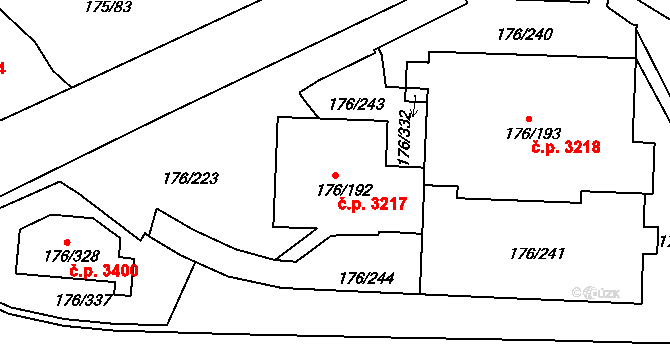Severní Terasa 3217, Ústí nad Labem na parcele st. 176/192 v KÚ Dobětice, Katastrální mapa