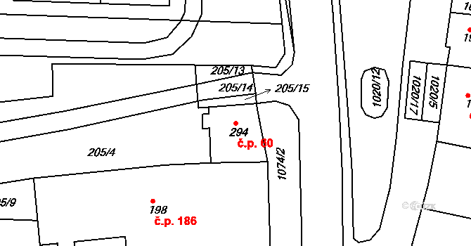 Bohosudov 60, Krupka na parcele st. 294 v KÚ Bohosudov, Katastrální mapa