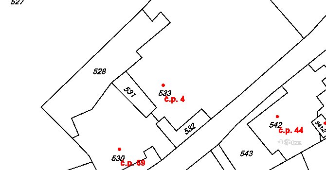 Pudlov 4, Bohumín na parcele st. 533 v KÚ Pudlov, Katastrální mapa