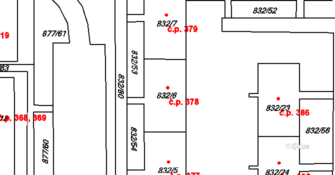 Děčín XXXII-Boletice nad Labem 378, Děčín na parcele st. 832/6 v KÚ Boletice nad Labem, Katastrální mapa