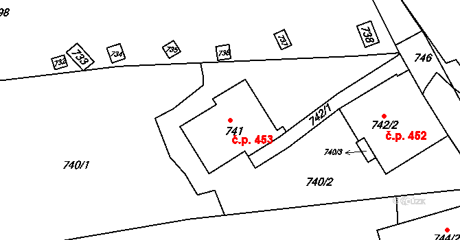 Staré Brno 453, Brno na parcele st. 741 v KÚ Staré Brno, Katastrální mapa