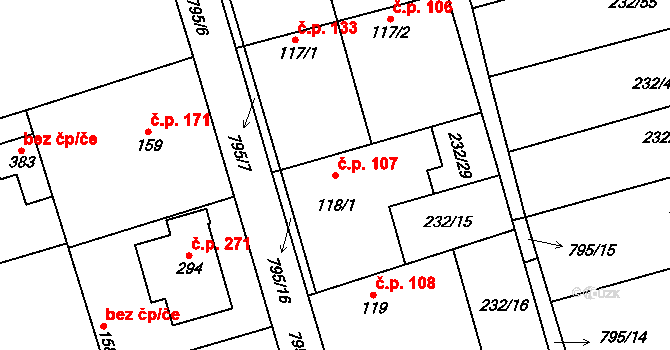 Kotvrdovice 107 na parcele st. 118/1 v KÚ Kotvrdovice, Katastrální mapa