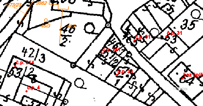 Šebetov 141 na parcele st. 57/2 v KÚ Šebetov, Katastrální mapa