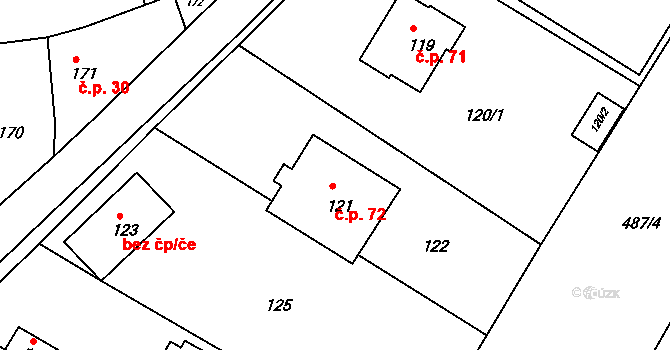 Žernovník 72 na parcele st. 121 v KÚ Žernovník u Černé Hory, Katastrální mapa