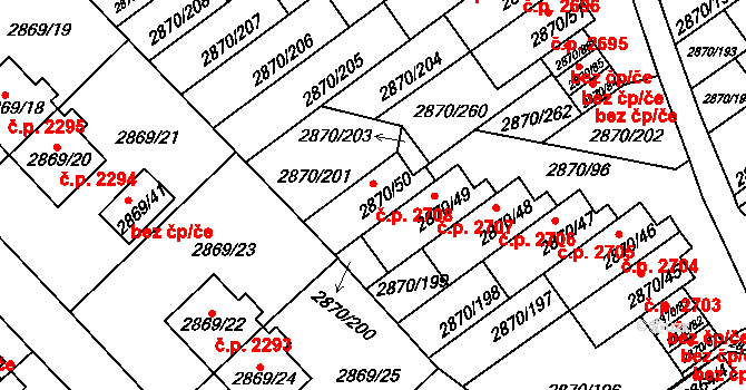 Teplice 2708 na parcele st. 2870/50 v KÚ Teplice, Katastrální mapa