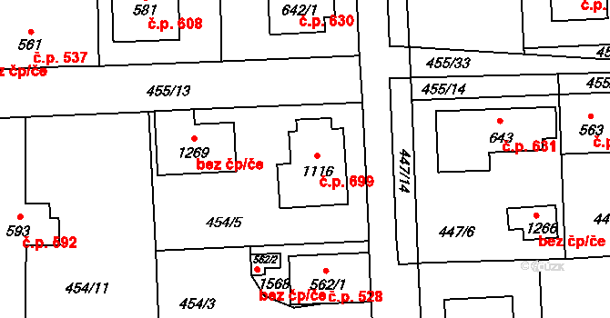 Blovice 699 na parcele st. 1116 v KÚ Blovice, Katastrální mapa