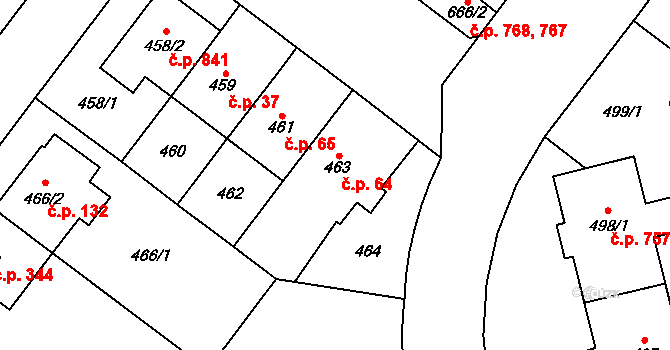 Kamýk 64, Praha na parcele st. 463 v KÚ Kamýk, Katastrální mapa