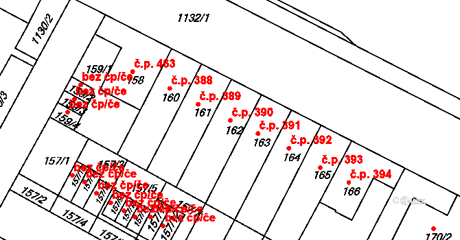 Prosek 390, Praha na parcele st. 162 v KÚ Prosek, Katastrální mapa