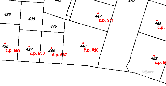 Vršovice 520, Praha na parcele st. 446 v KÚ Vršovice, Katastrální mapa