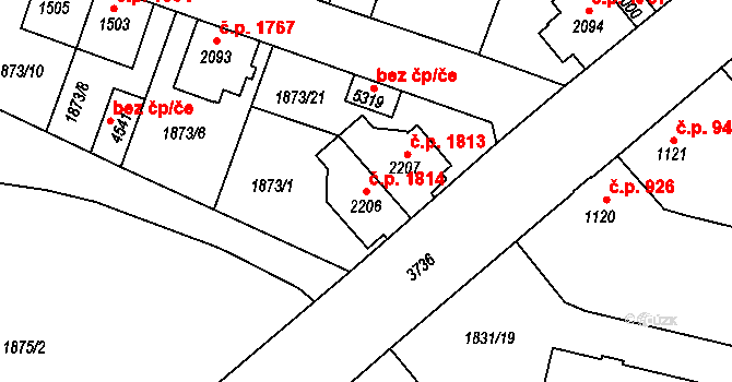 Dvůr Králové nad Labem 1814 na parcele st. 2206 v KÚ Dvůr Králové nad Labem, Katastrální mapa