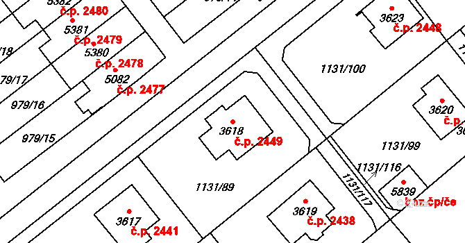 Dvůr Králové nad Labem 2449 na parcele st. 3618 v KÚ Dvůr Králové nad Labem, Katastrální mapa