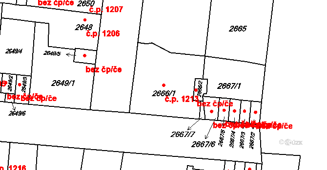 České Budějovice 7 1213, České Budějovice na parcele st. 2666/1 v KÚ České Budějovice 7, Katastrální mapa