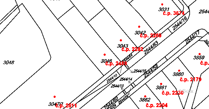 Chomutov 2488 na parcele st. 3046 v KÚ Chomutov II, Katastrální mapa
