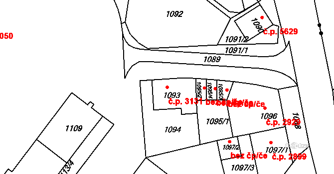 Chomutov 3131 na parcele st. 1093 v KÚ Chomutov II, Katastrální mapa
