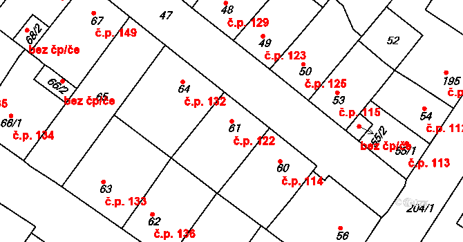 Újezdské Předměstí 122, Bílina na parcele st. 61 v KÚ Bílina-Újezd, Katastrální mapa