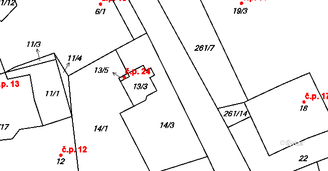 Klášter nad Dědinou 24, Ledce na parcele st. 13/3 v KÚ Klášter nad Dědinou, Katastrální mapa