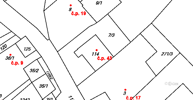 Podvihov 43, Opava na parcele st. 114 v KÚ Podvihov, Katastrální mapa