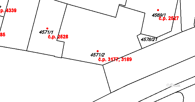 Prostějov 3177,3189 na parcele st. 4571/2 v KÚ Prostějov, Katastrální mapa