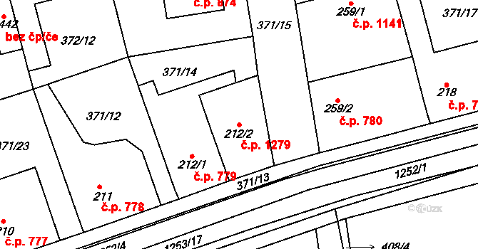 Hostivice 1279 na parcele st. 212/2 v KÚ Litovice, Katastrální mapa