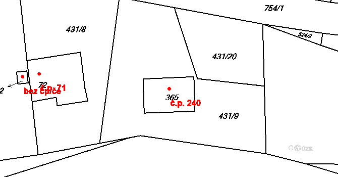Mlékojedy 240, Neratovice na parcele st. 365 v KÚ Mlékojedy u Neratovic, Katastrální mapa