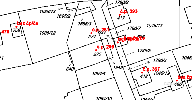 Hazlov 266 na parcele st. 275 v KÚ Hazlov, Katastrální mapa