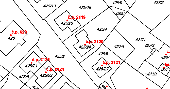 Sokolov 2120 na parcele st. 425/24 v KÚ Sokolov, Katastrální mapa