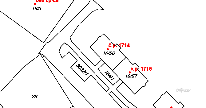 Šlapanice 1714 na parcele st. 16/56 v KÚ Šlapanice u Brna, Katastrální mapa