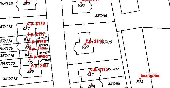 Hostivice 2116 na parcele st. 927 v KÚ Litovice, Katastrální mapa