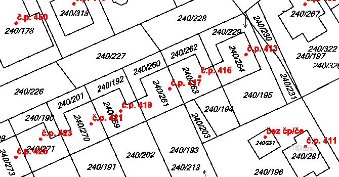 Boršov nad Vltavou 417 na parcele st. 240/261 v KÚ Boršov nad Vltavou, Katastrální mapa